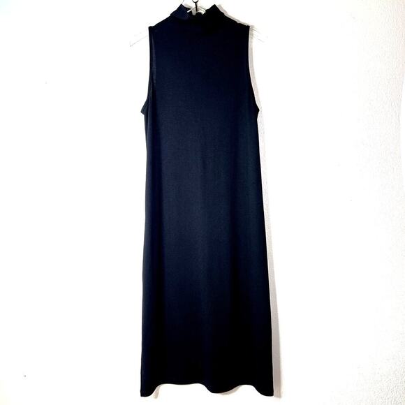 Vince Black Knit Sleeveless Column Dress Mock Neck Midi Stretch LARGE Solid - Picture 2 of 8